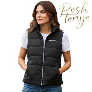 Free Country Black Quilted Puffer Vest Size S Cabincore Cozy Warm
